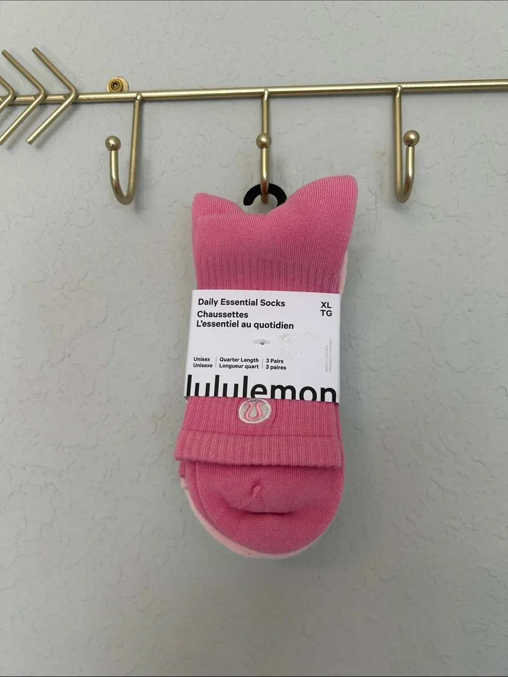 Lululemon Daily Essential Quarter Socks 3 Pack XL Candy Cloud Pink Pearl NWT
